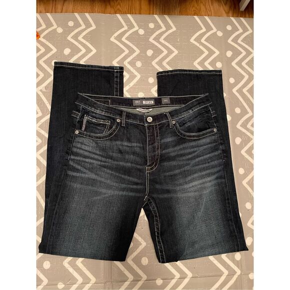 BKE Jeans Men’s 36L Tyler Straight Buckle Denim Jeans Dark Wash Heavy Stitch 38x - Picture 1 of 11